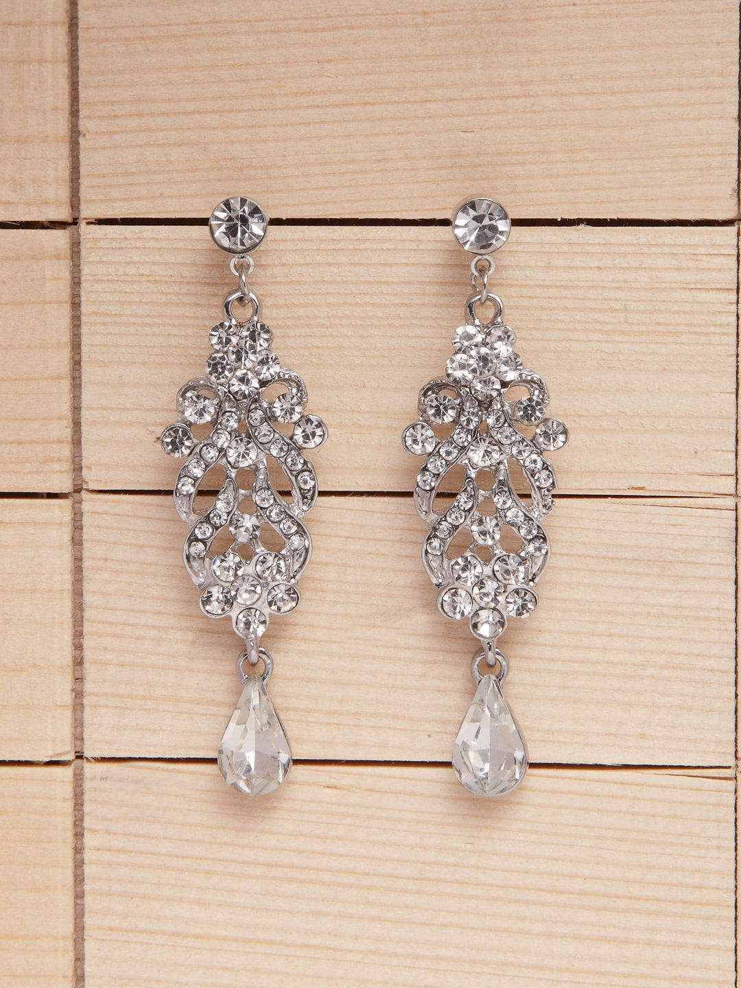 Shining Diva Fashion Silver-Toned Contemporary Drop Earrings Price in India
