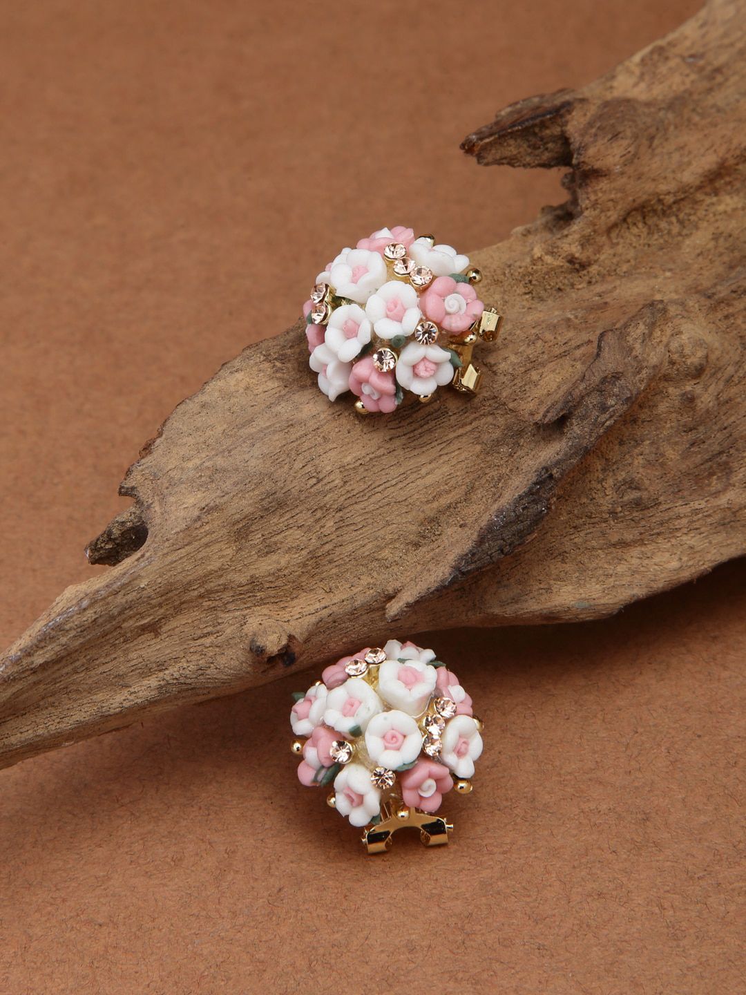 Shining Diva Fashion White  Pink Floral Studs Price in India