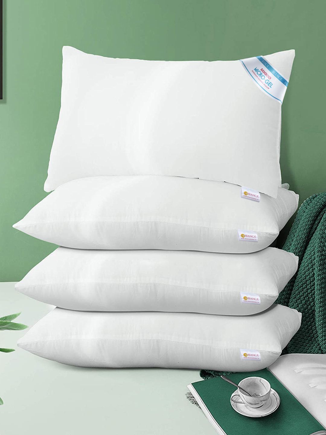 BIANCA Set Of 4 White Solid Shape Adjusting Orthopedic Micro Bamboo Gel Fiber Pillows Price in India
