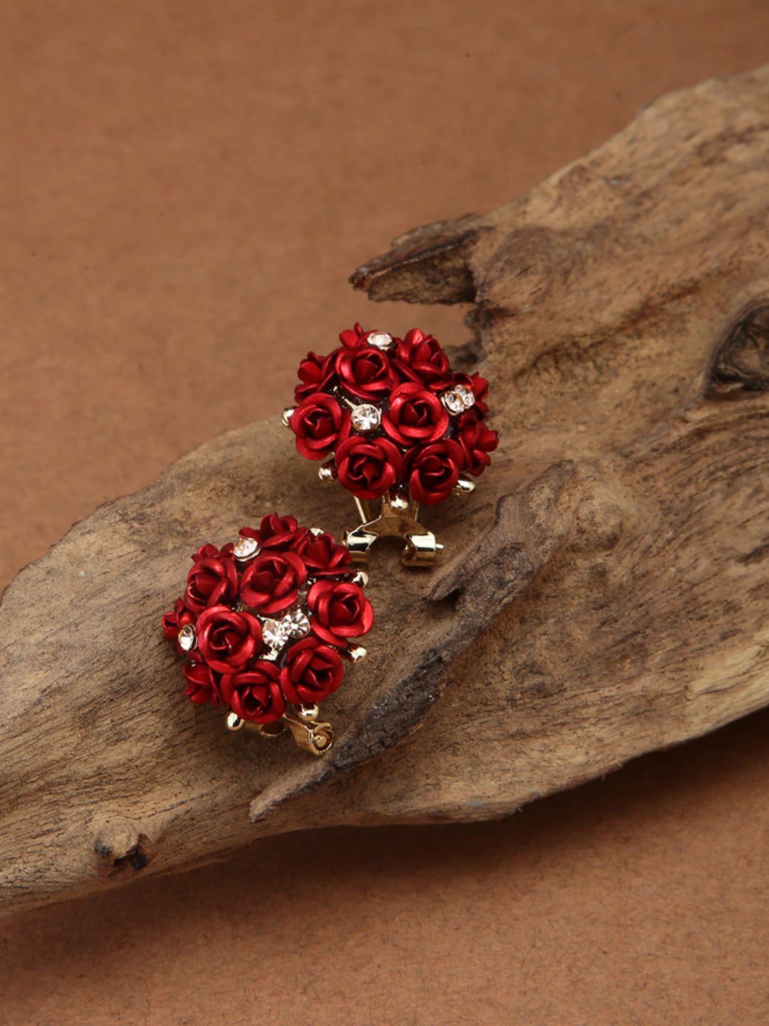 Shining Diva Fashion Red Floral Studs Price in India