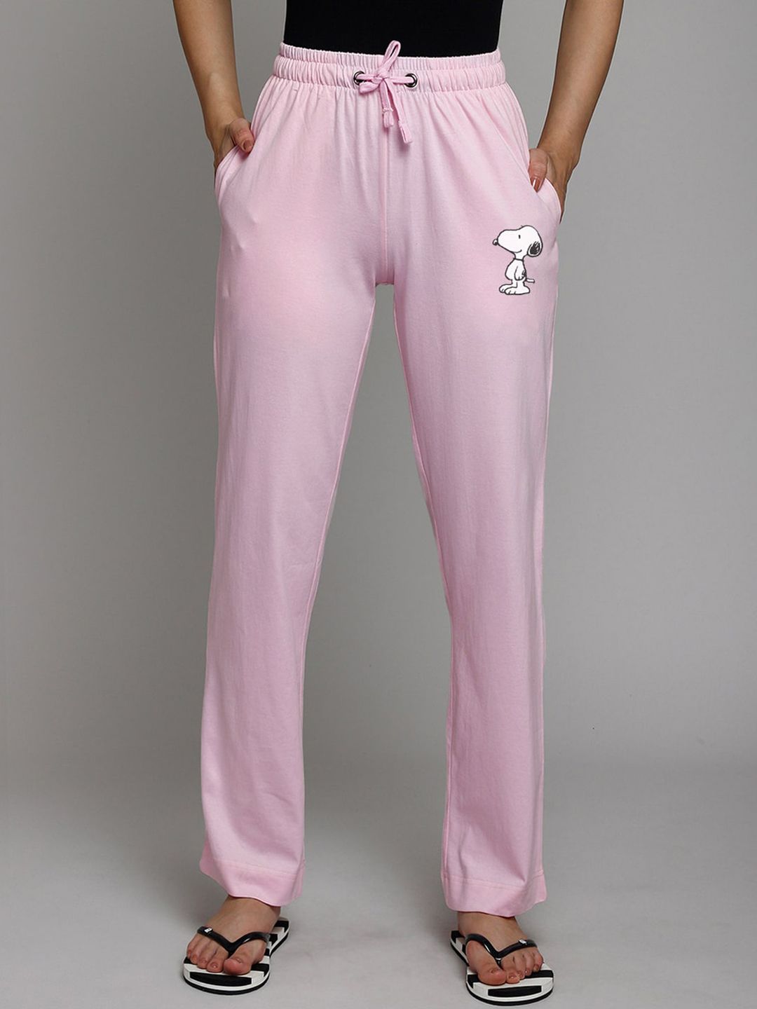 Free Authority Women Pink & White Peanuts Print Cotton Lounge Pants Price in India