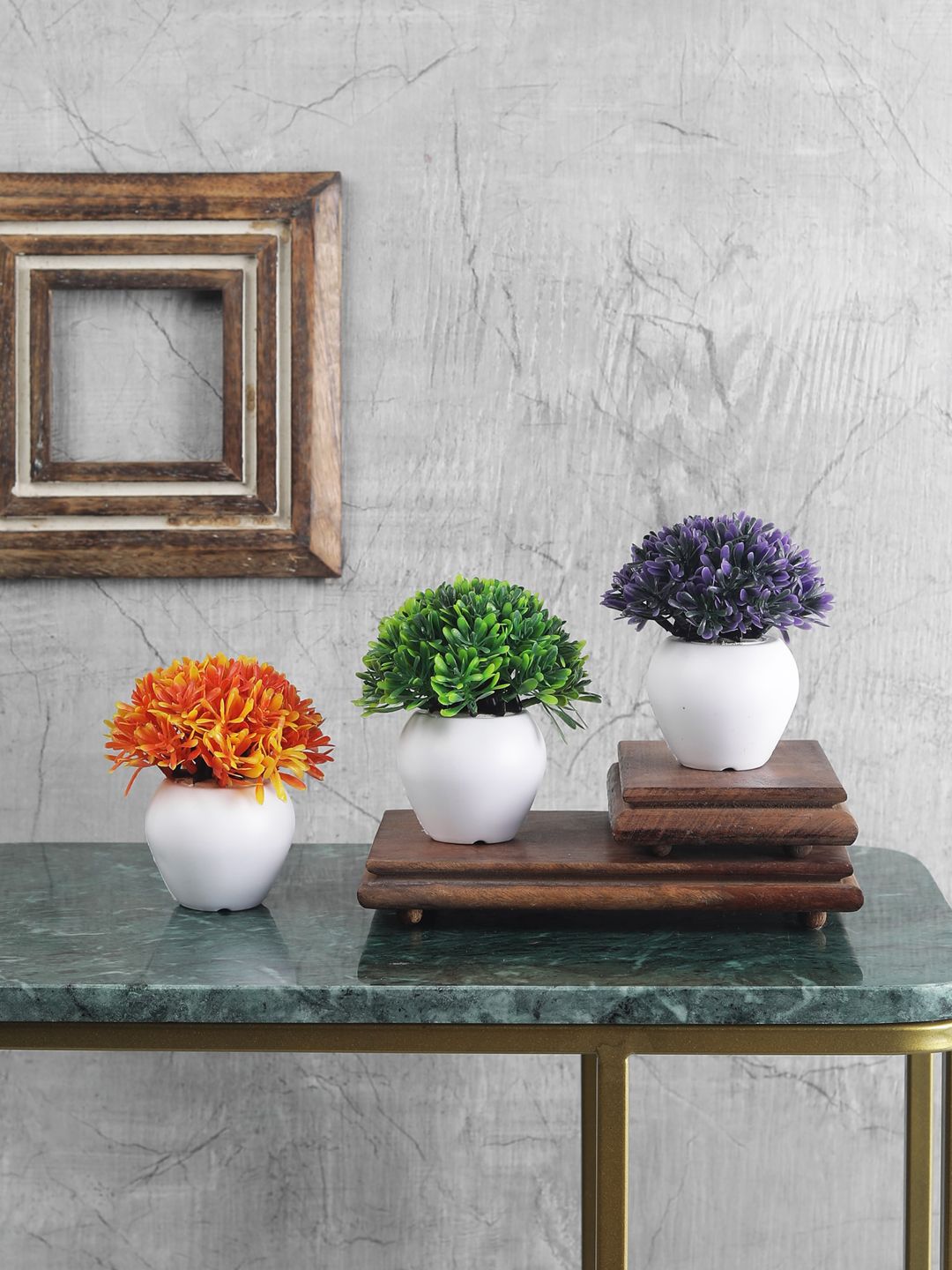 FOLIYAJ Set Of 3 Artificial Mini Bush With Pot Price in India