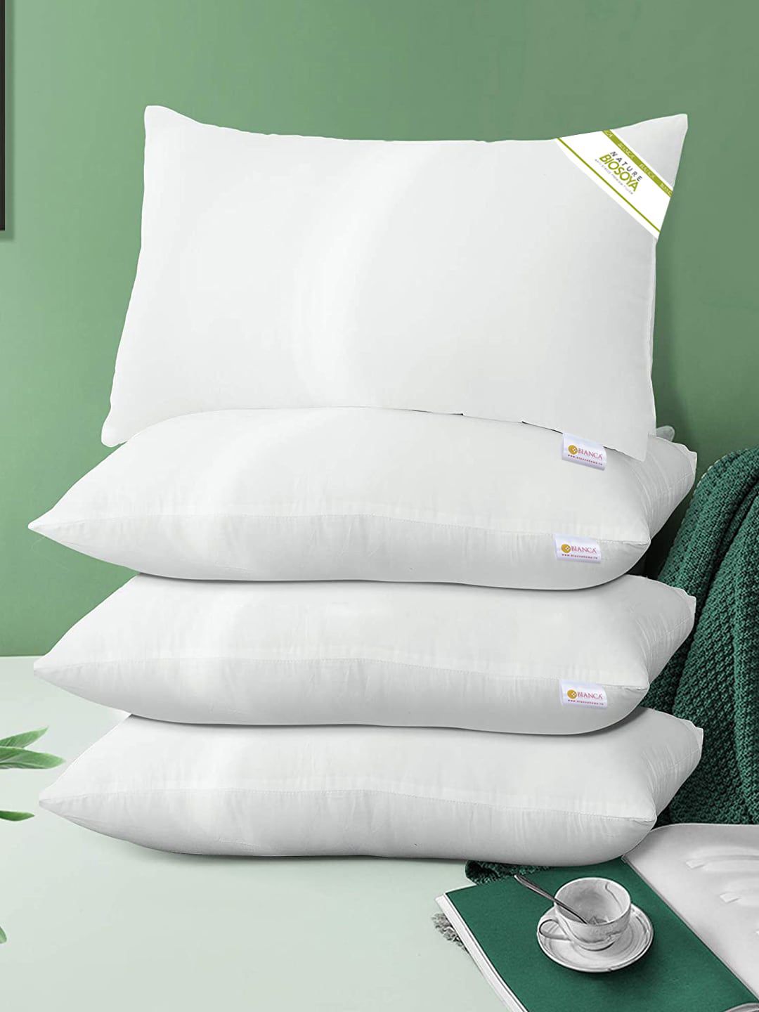 BIANCA Set Of 4 White Solid Medium-Firm Anti Stress Orthopedic Fiber Sleep Pillows Price in India