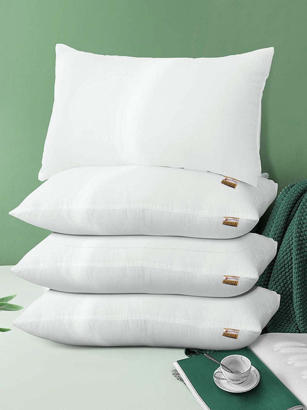 BIANCA Set Of 4 White Solid Medium-Firm Ultra-Soft Papaya-Microfiber Orthopedic Pillows Price in India