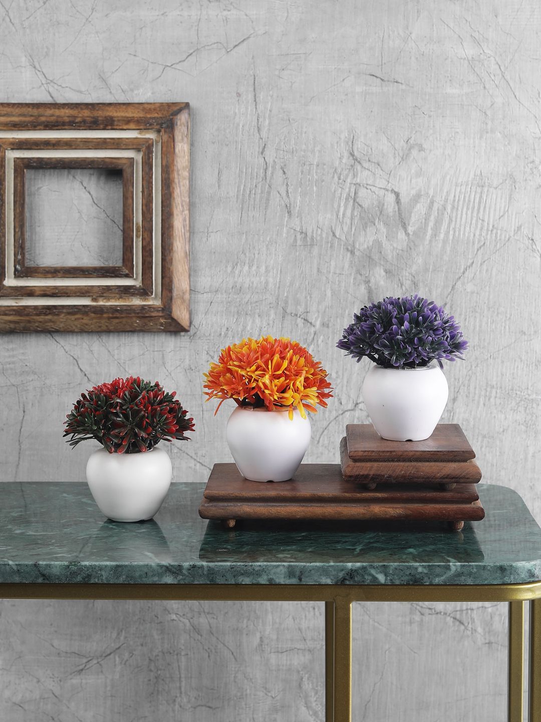 FOLIYAJ Set Of 3 Artificial Mini Bushes With Pot Price in India