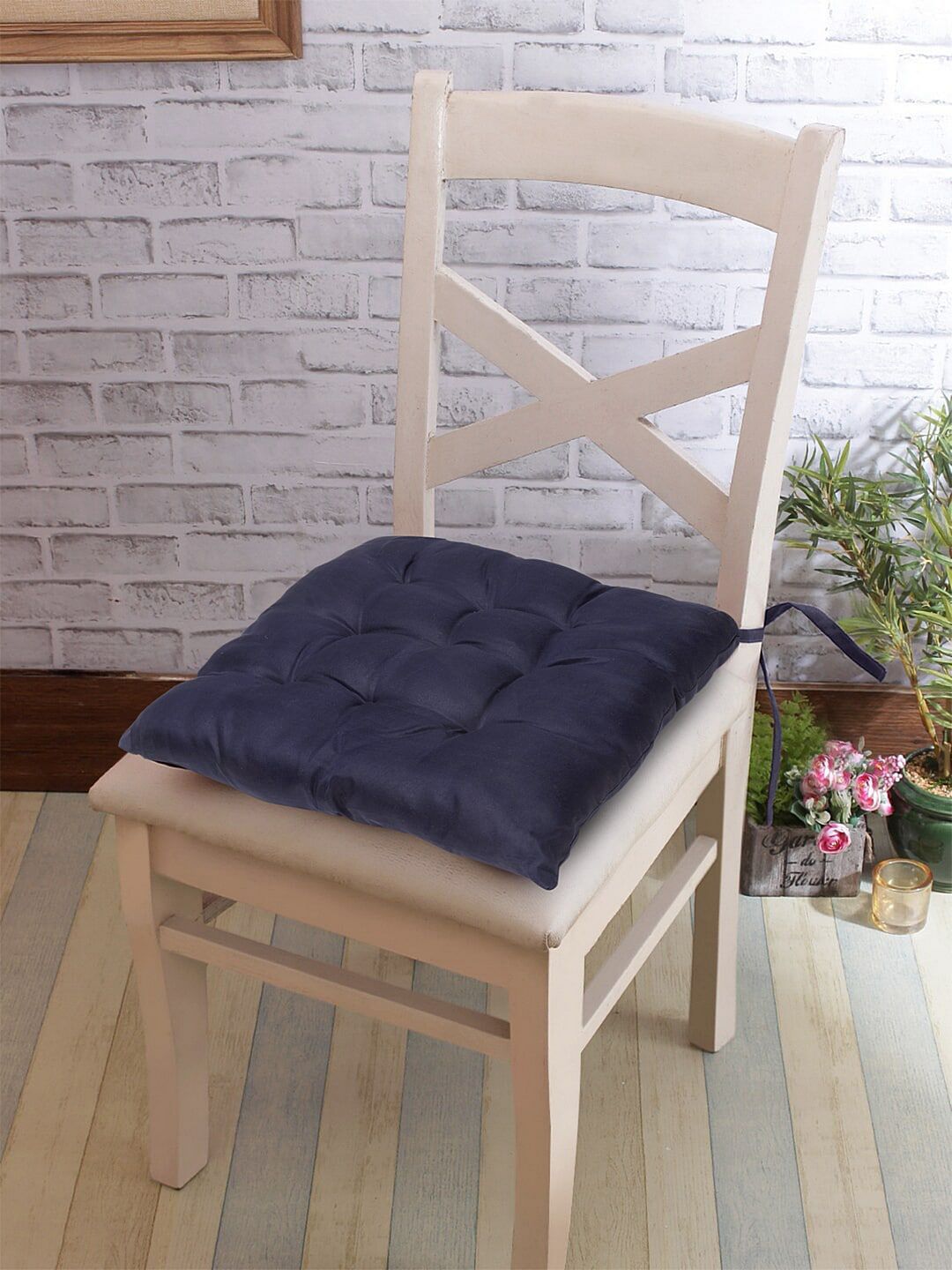 HOSTA HOMES Set Of 2 Navy Blue Solid Microfiber Chair Pads Price in India
