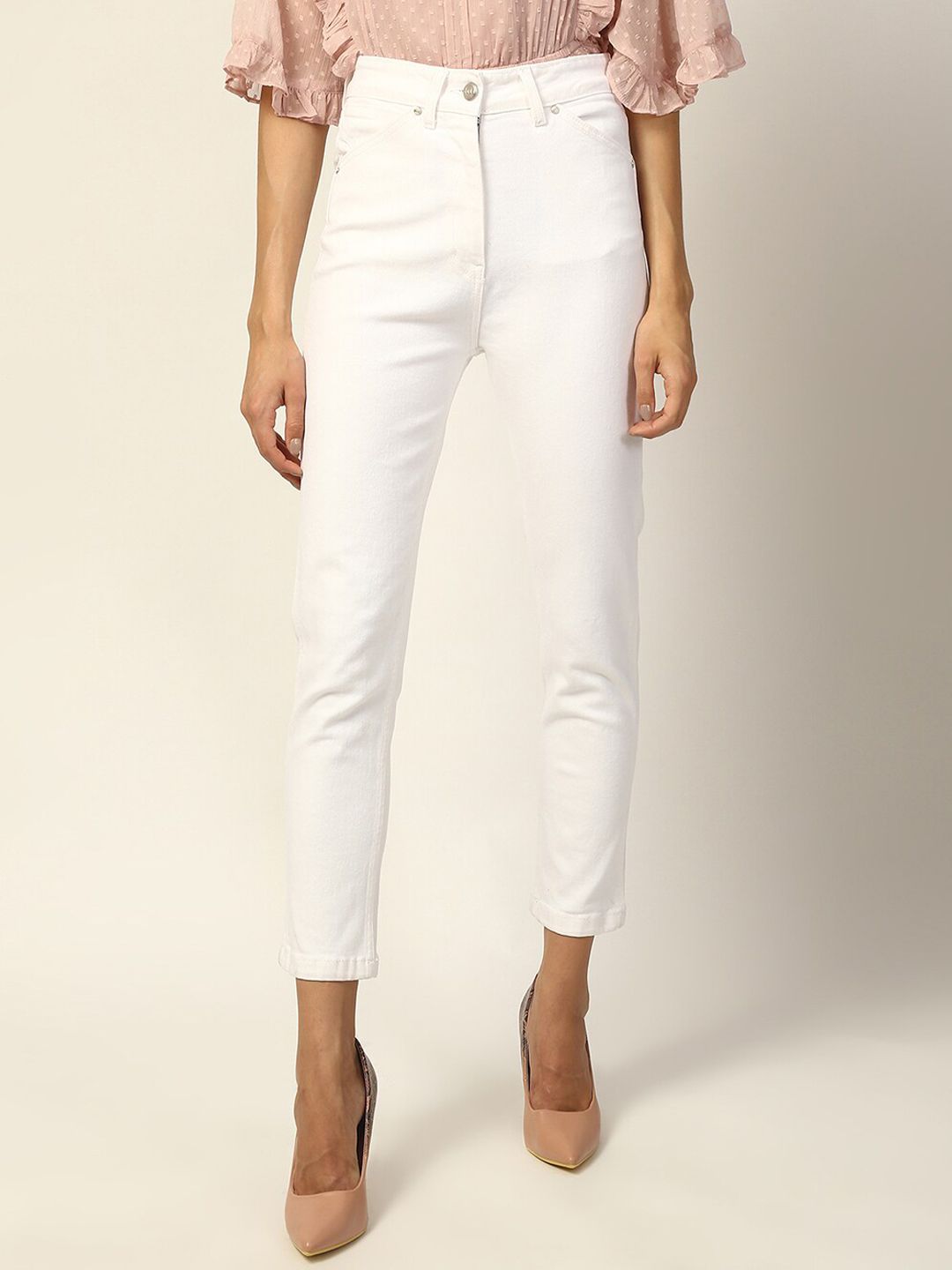 ELLE Women White Flared Low Distress Jeans Price in India
