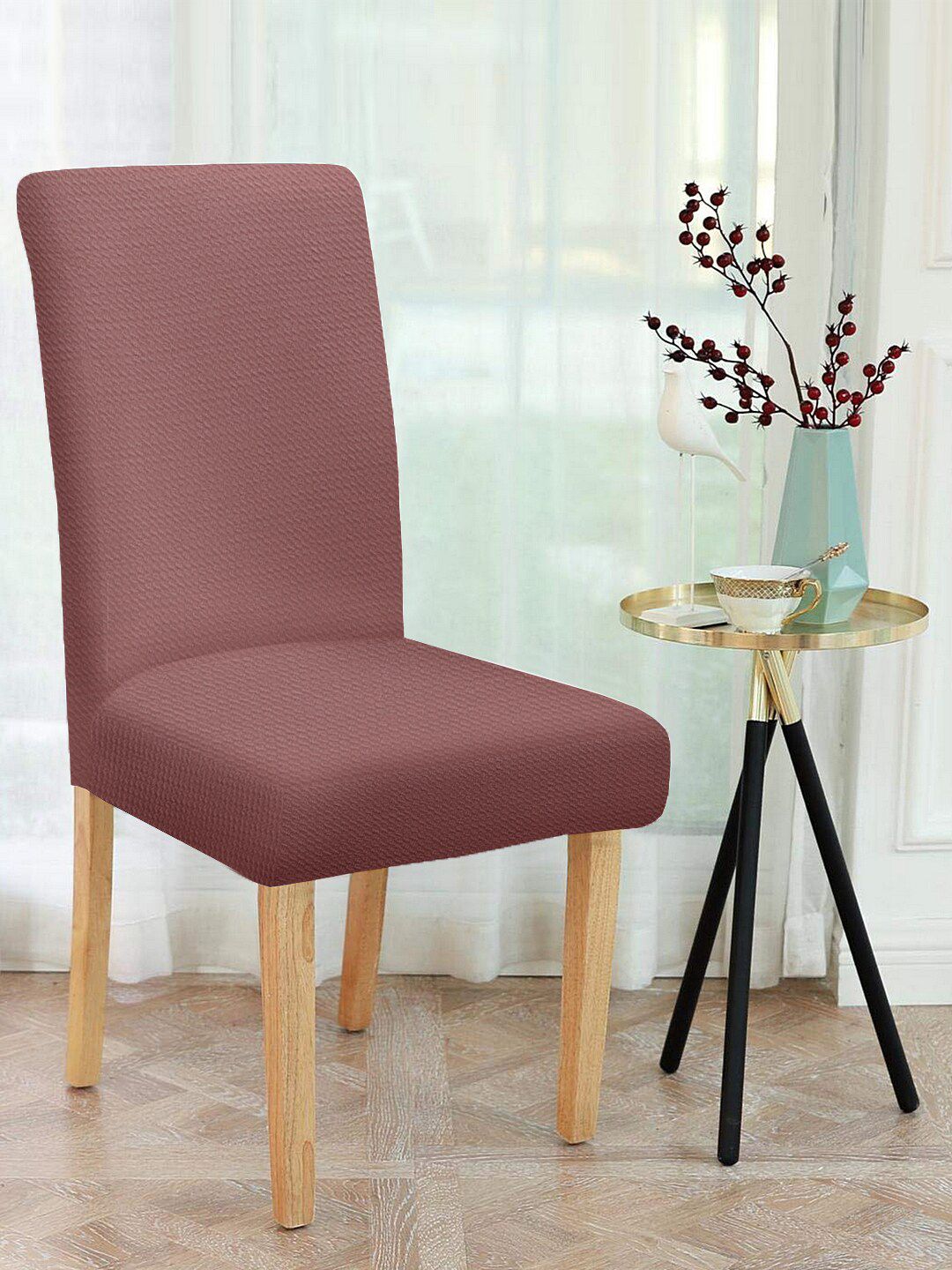 Cortina Set Of 4 Mauve Self Design Chair Covers Price in India