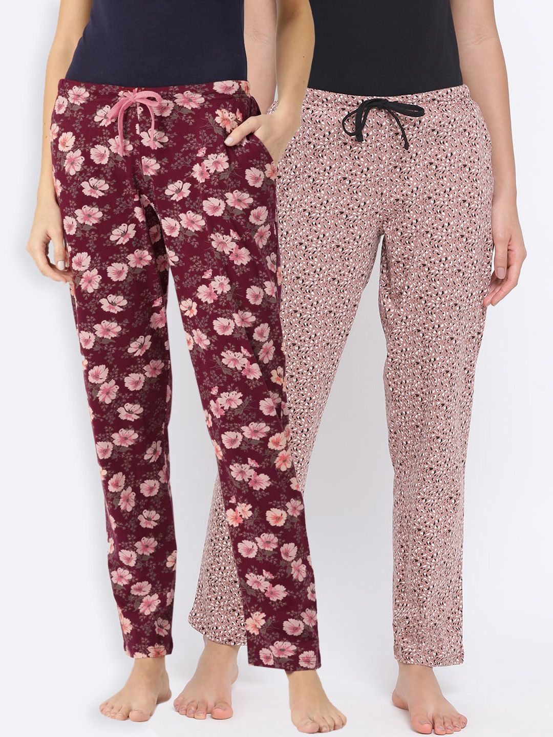 Kanvin Women Pack of 2 Printed Pure Cotton Lounge Pants Price in India