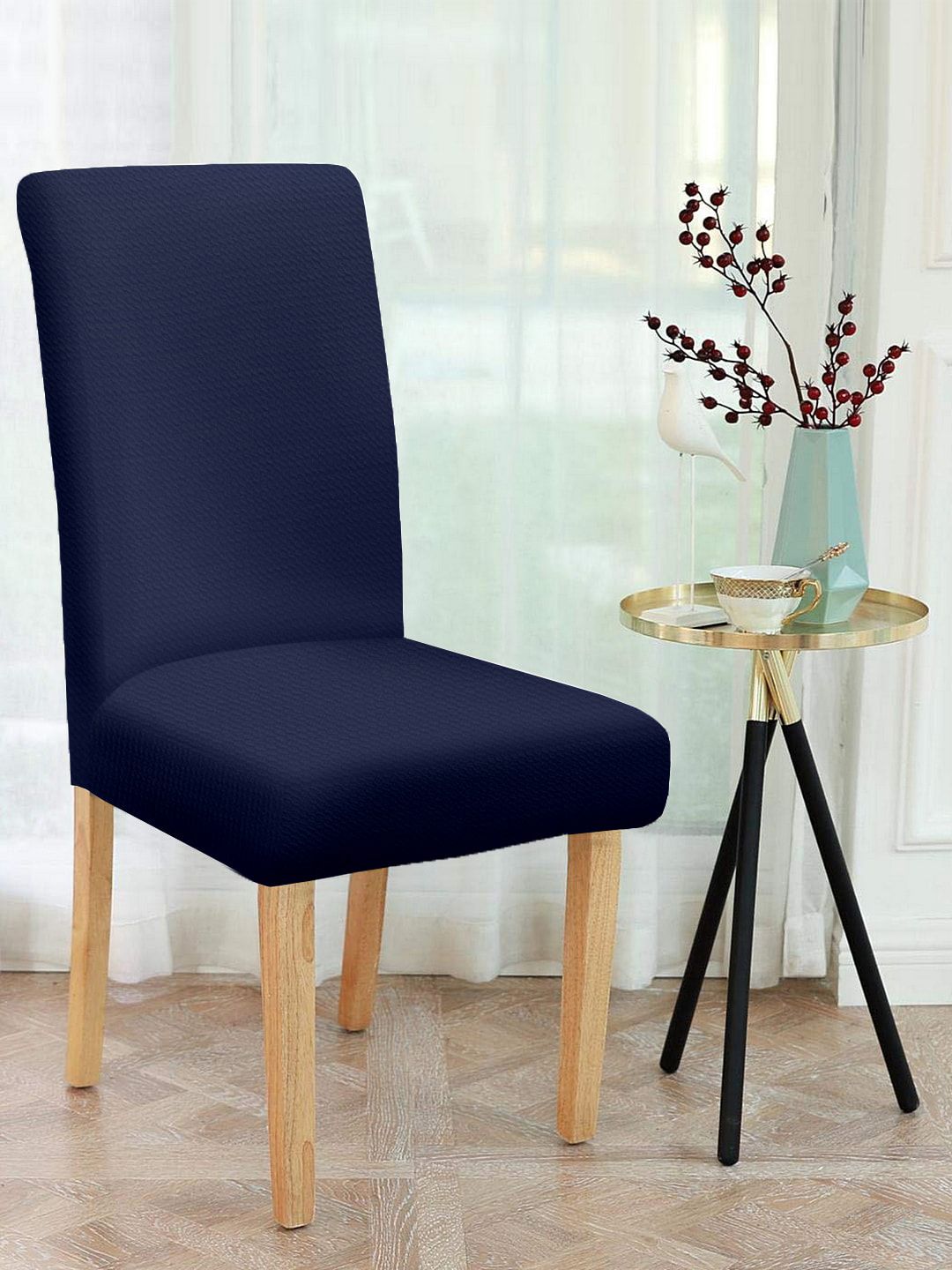 Cortina Navy Blue Self-Design Chair Cover Price in India