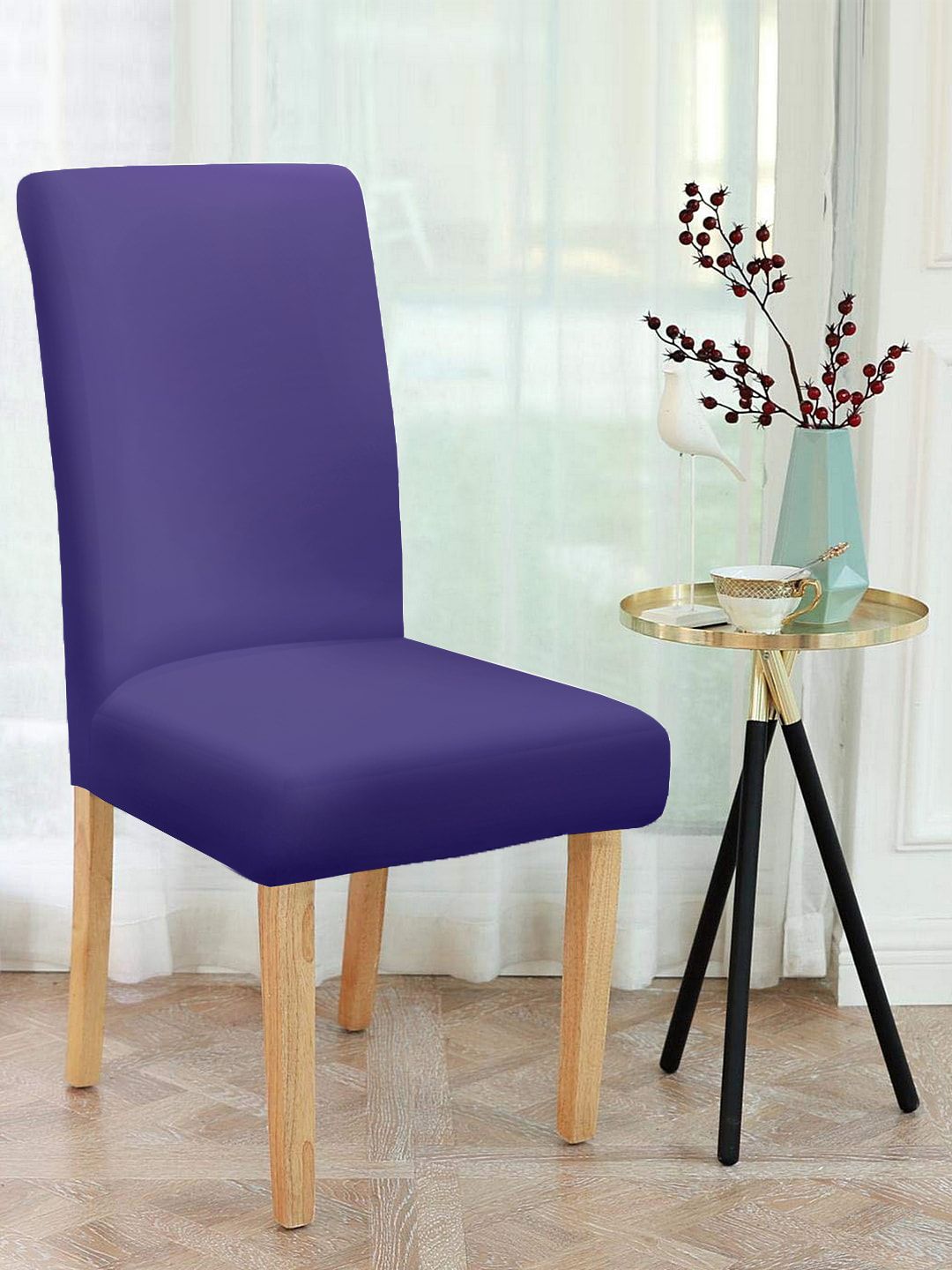 Cortina Set Of 4 Purple Solid Chair Covers Price in India