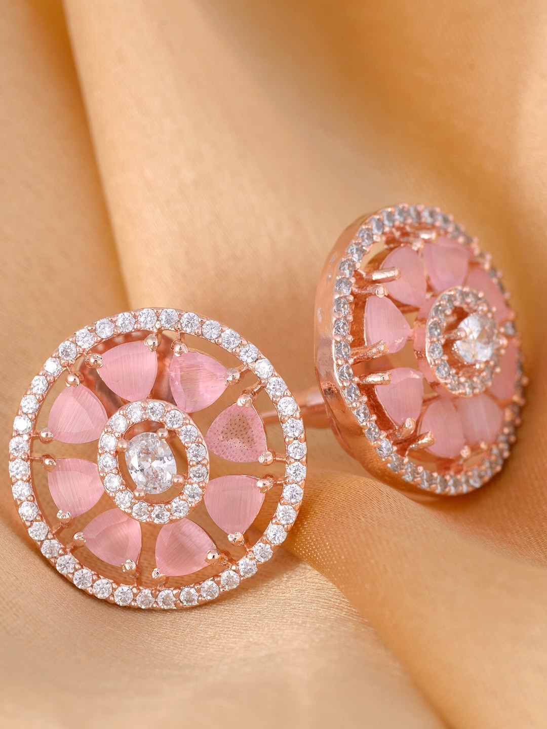 Saraf RS Jewellery Pink & Rose Gold-Plated Floral Studs Price in India