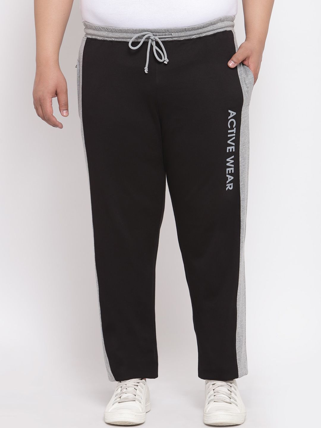 plusS Men Black & Grey Solid Plus Size Track Pants