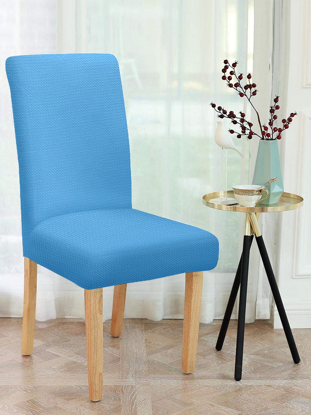 Cortina Set Of 6 Blue Self-Design Chair Covers Price in India