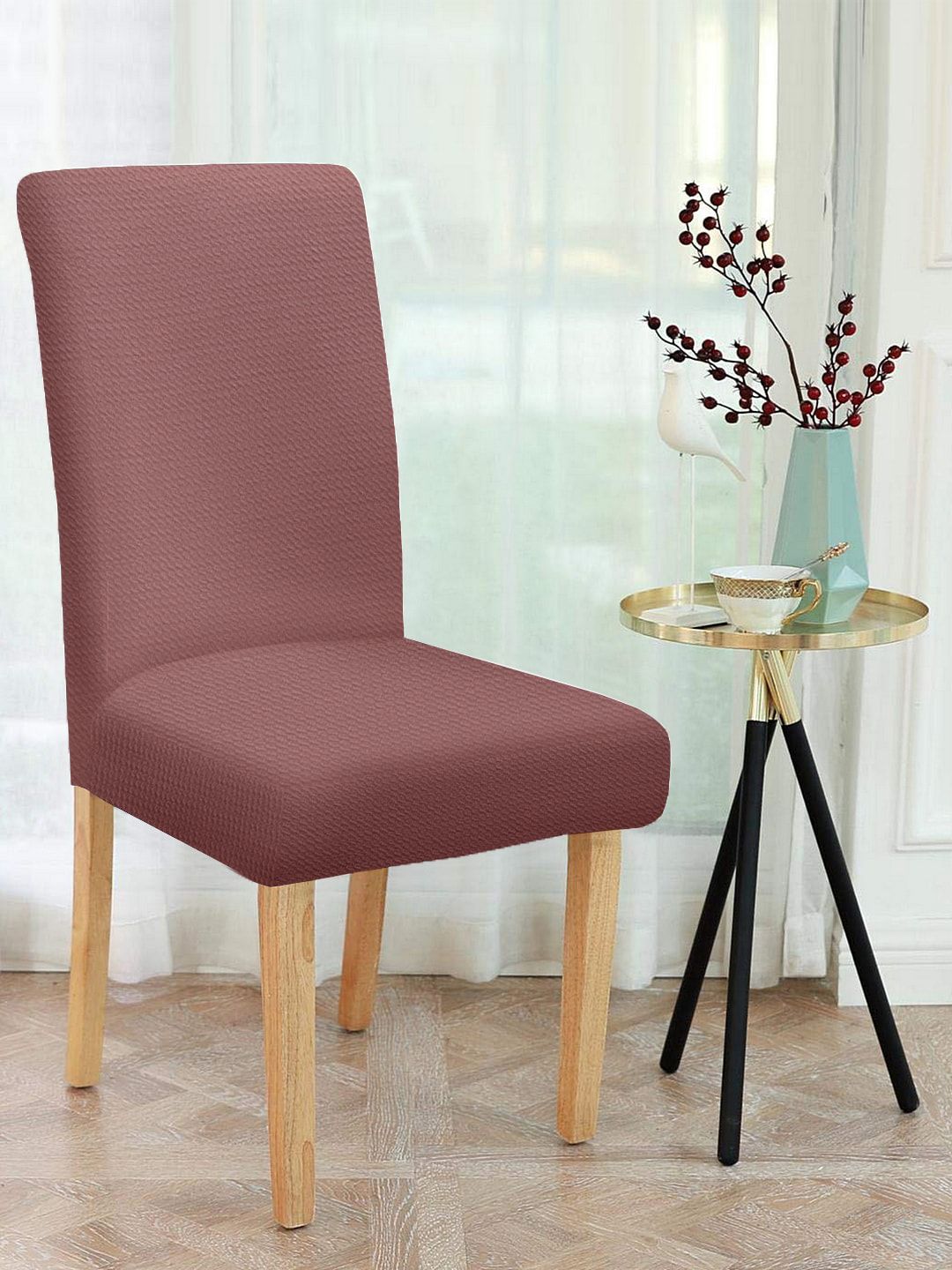 Cortina Set Of 6 Brown Self-Design Chair Covers Price in India