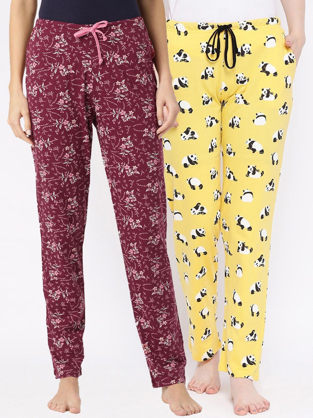 Kanvin Women Pack Of 2 Printed Pure Cotton Lounge Pants Price in India