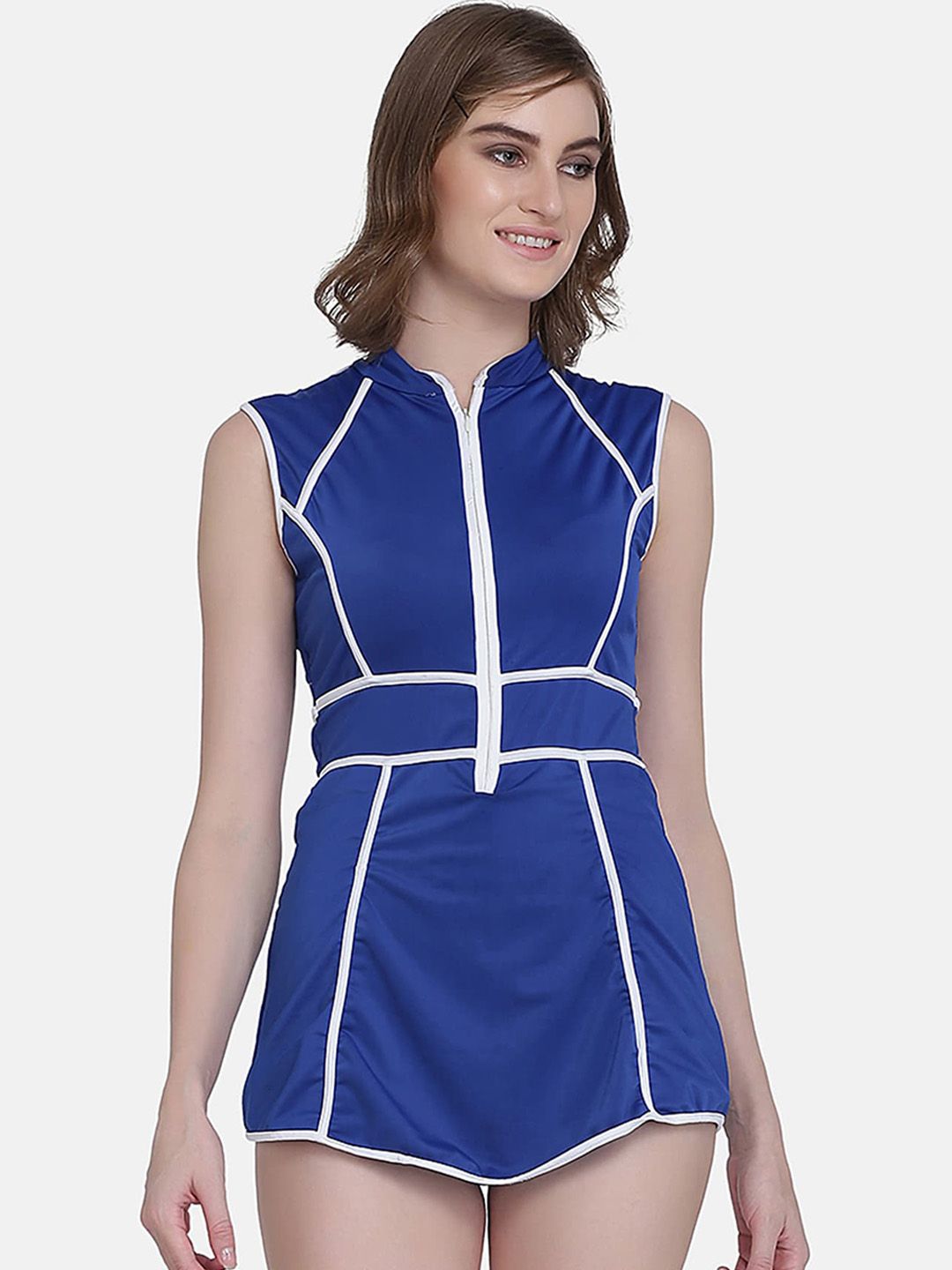 Da Intimo Women Blue & White Solid Shape-wear Swim Dress Price in India
