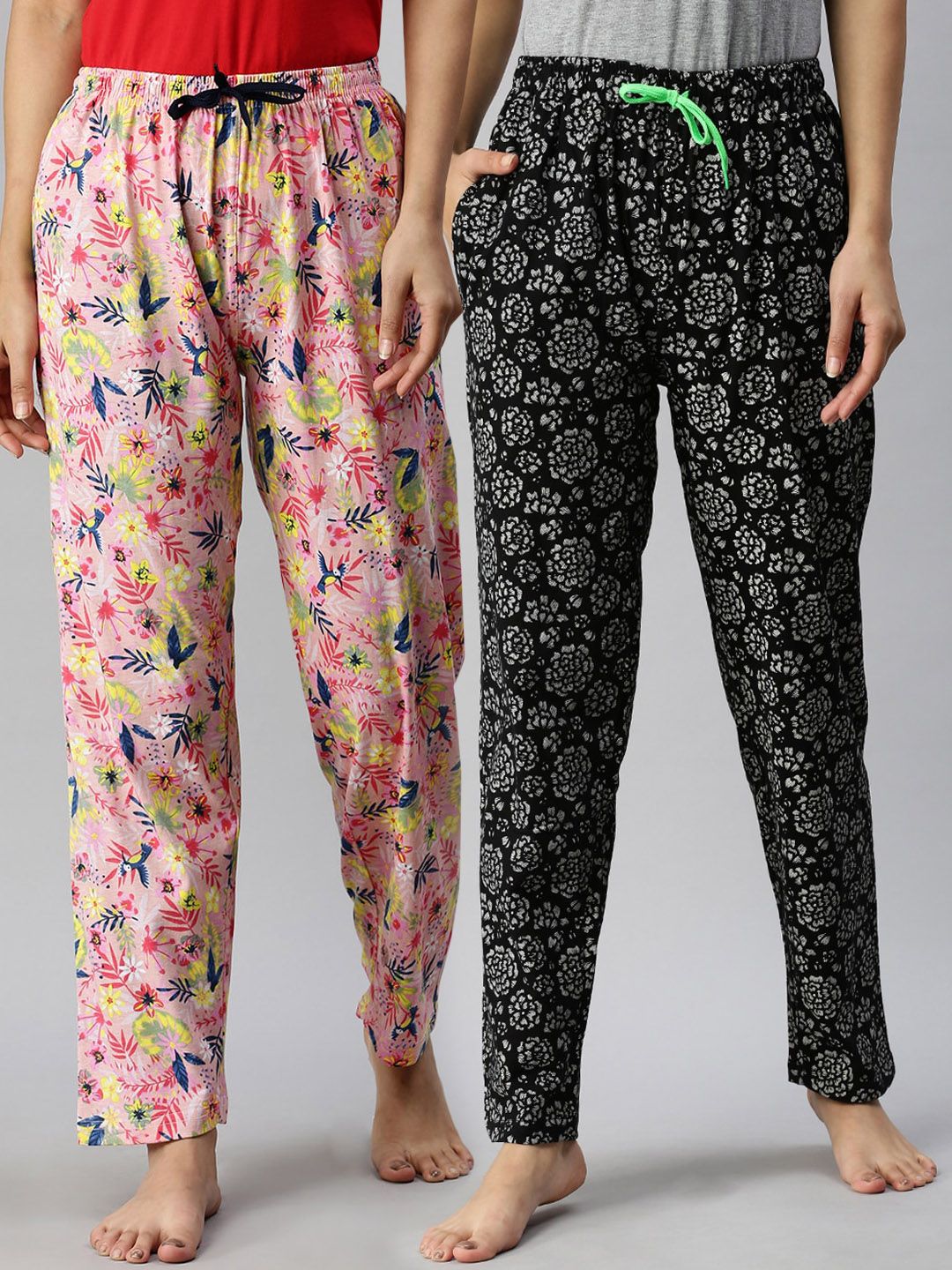 Kryptic Women Multicolured Pack of 2 Printed Cotton Lounge Pants Price in India