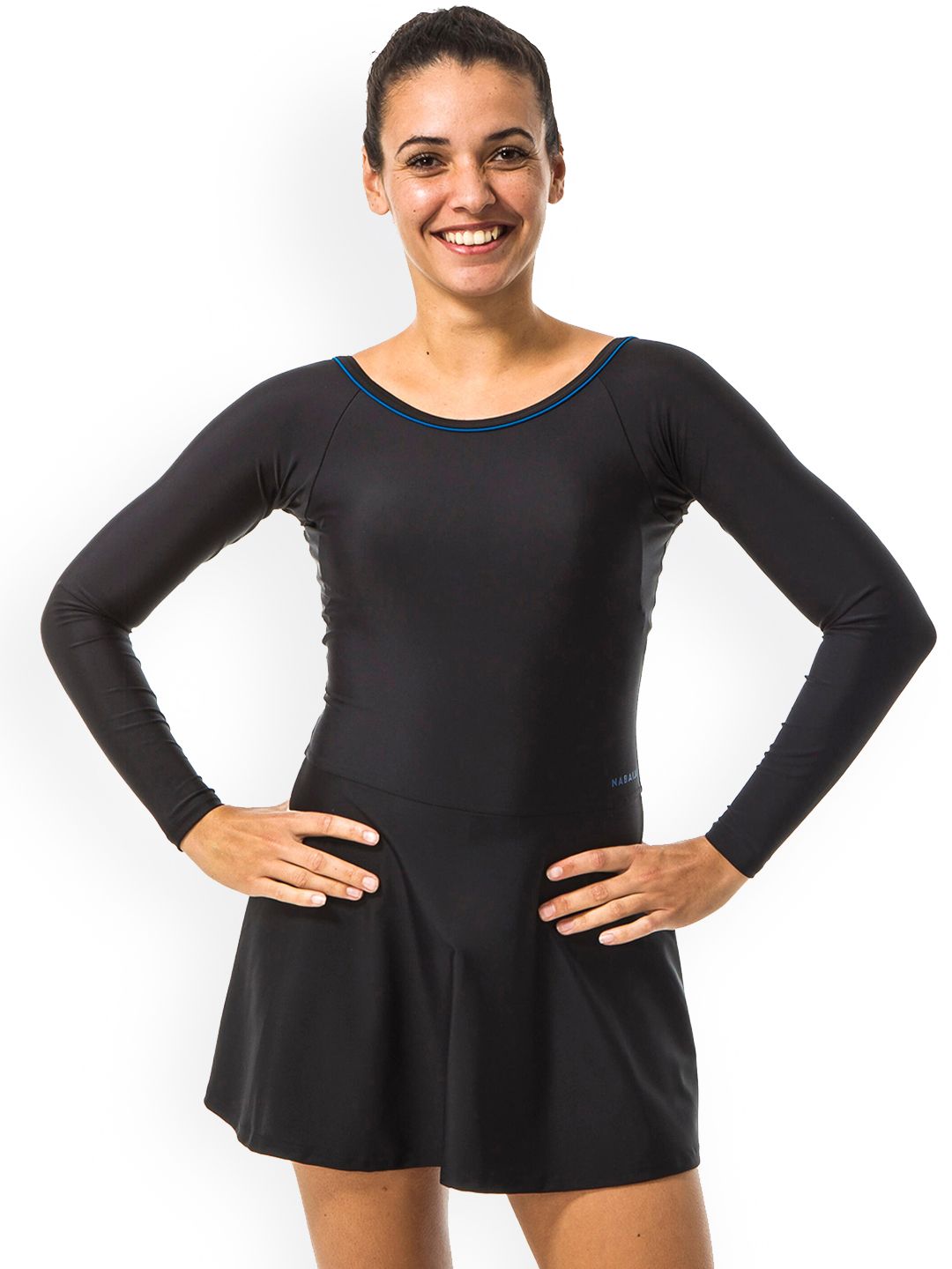Nabaiji By Decathlon Women Black Solid Una Sleeve One-Piece Swimsuit Price in India
