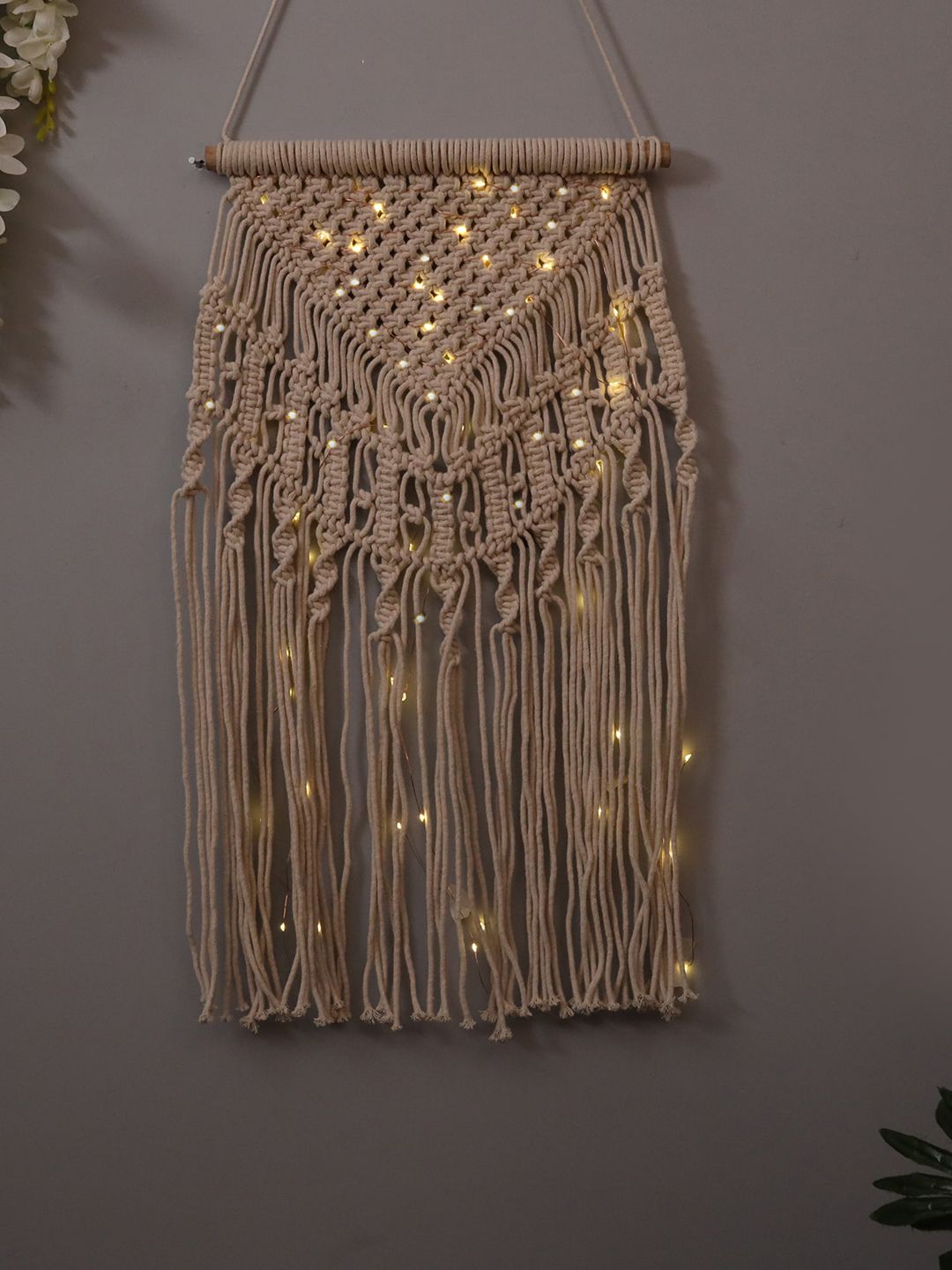 Homesake Beige Bohemian Hand-Made Macrame Hanging Tapestry Tassel Wall Decor Price in India