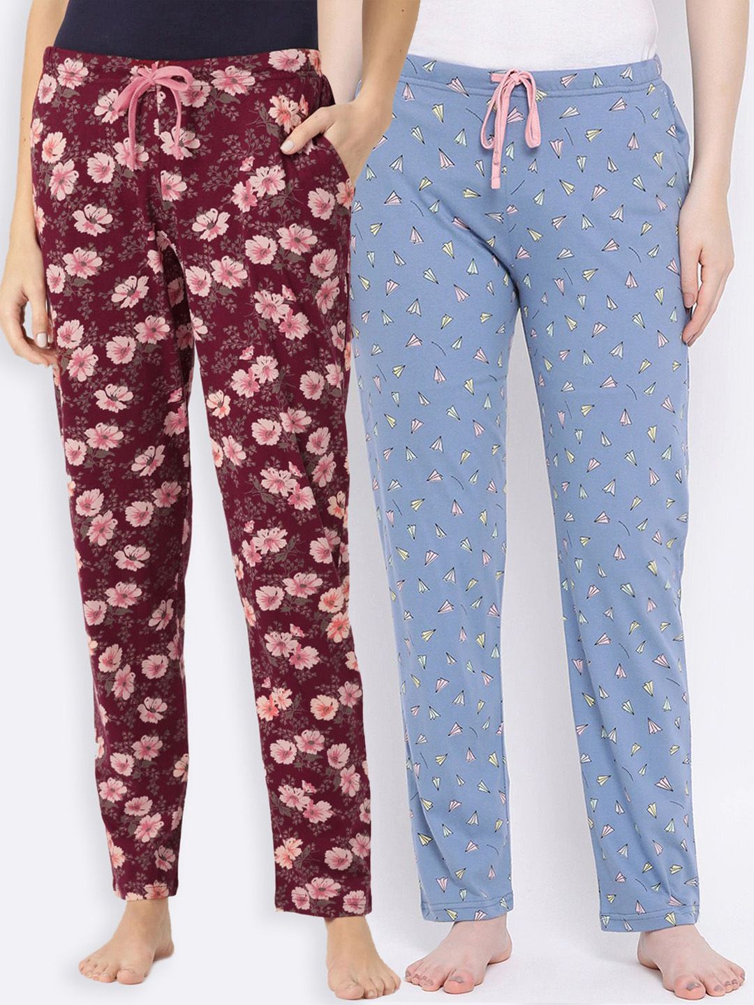 Kanvin Women Pack of 2 Printed Pure Cotton Lounge Pants Price in India