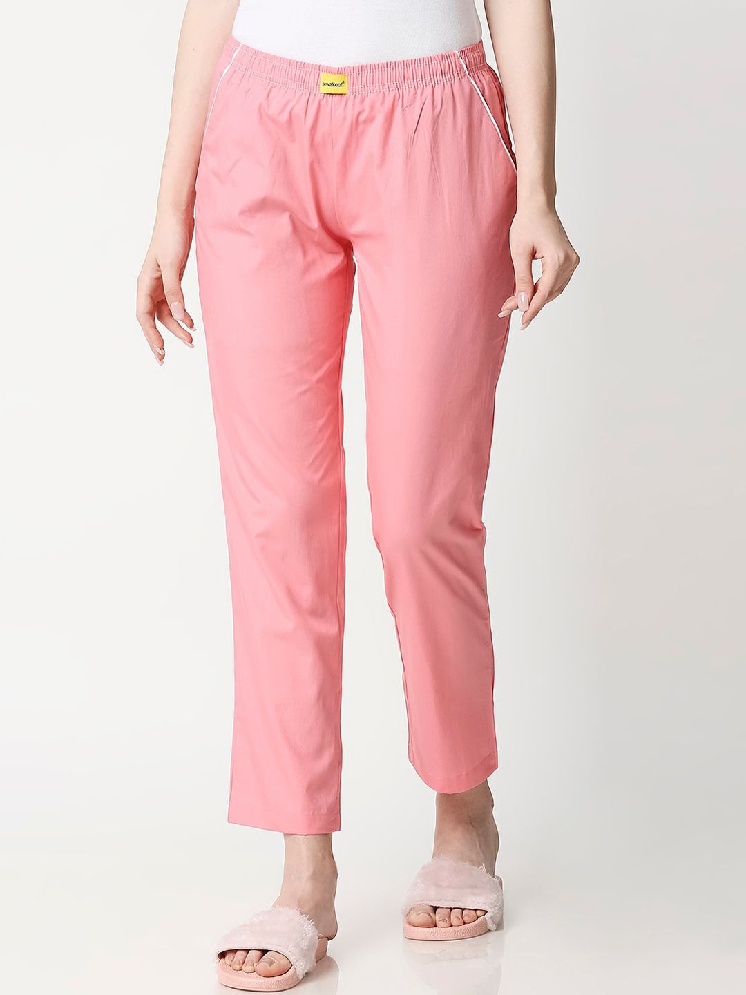 Bewakoof Women Pink Solid Cotton Lounge Pants Price in India