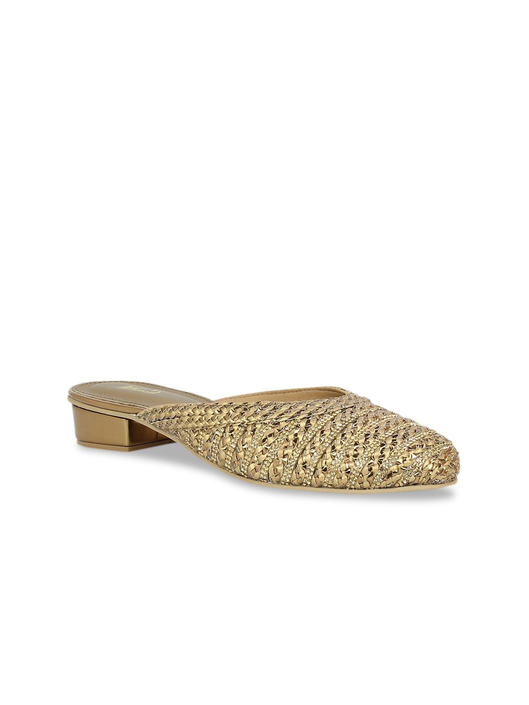 Inc 5 Women Gold-Toned Textured Mules Price in India