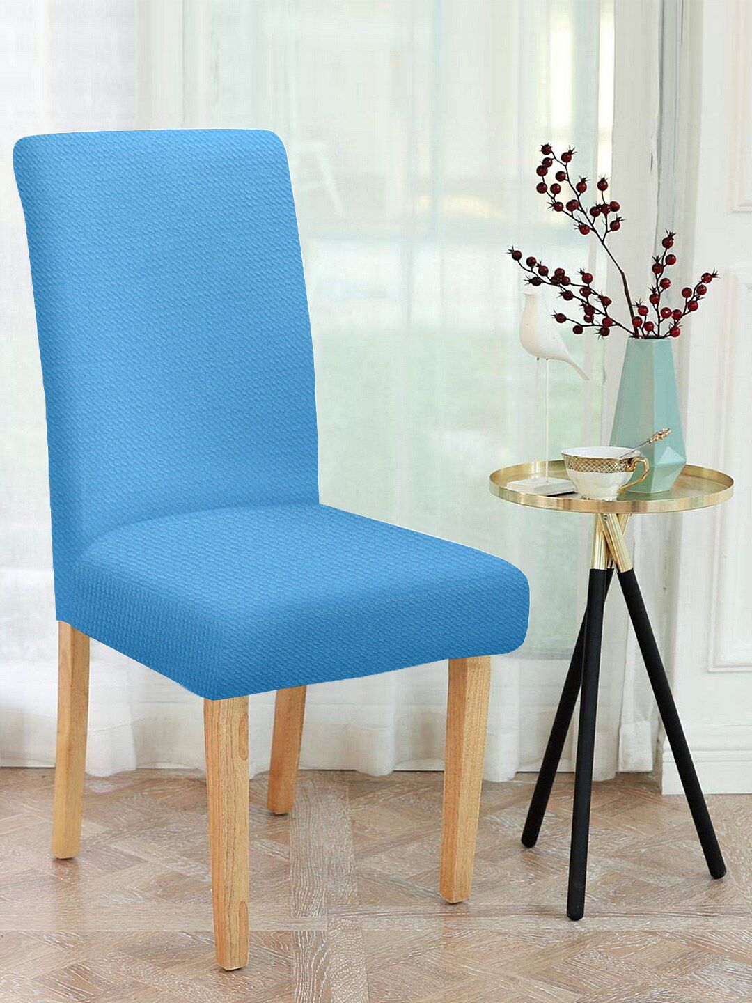 Cortina Set of 8 Blue Self-Design Chair Covers Price in India