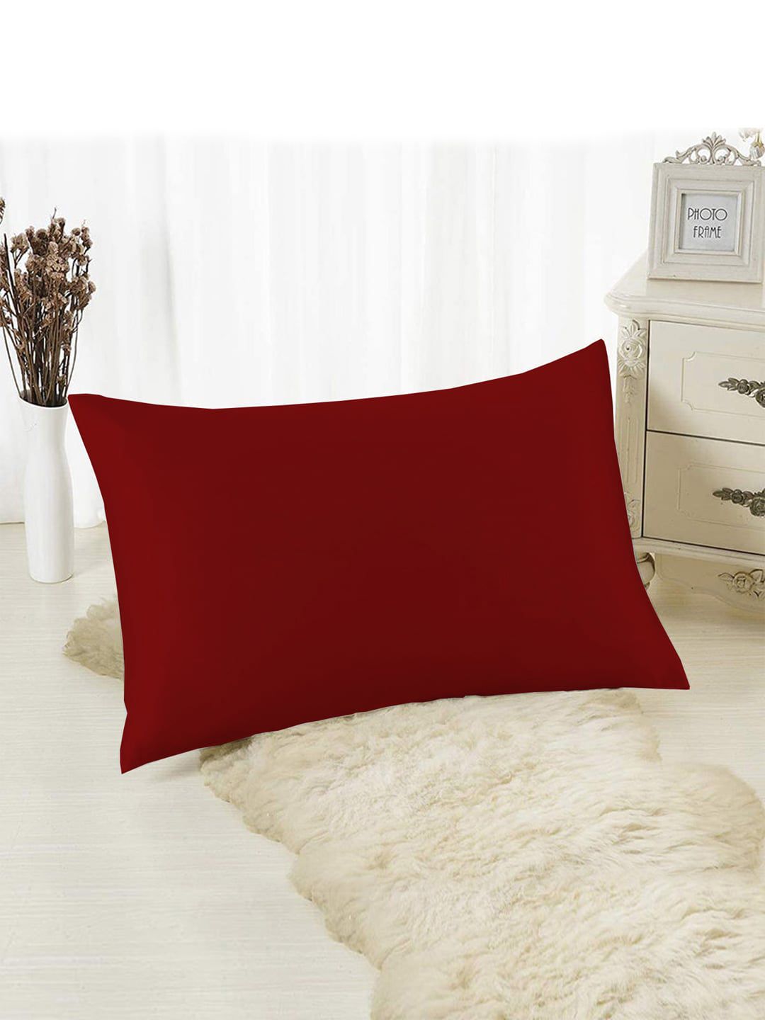Kuber Industries Maroon Solid Microfibre Pillow Price in India
