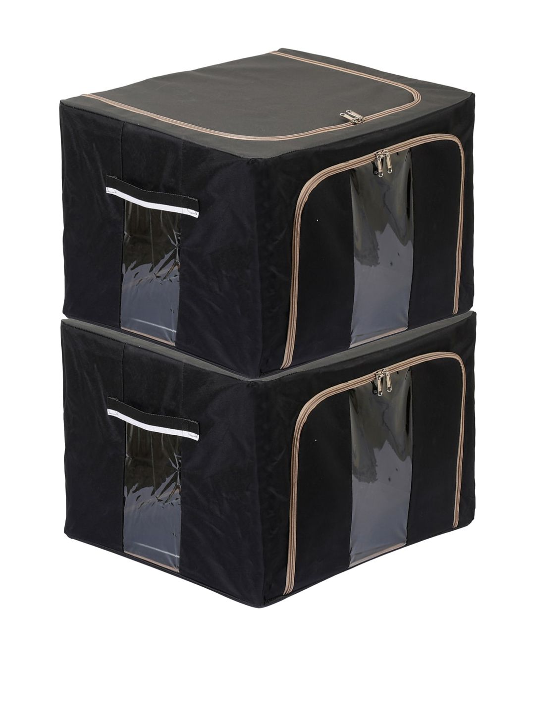 Kuber Industries Set Of 2 Black & Grey Solid Wardrobe Organizers Price in India