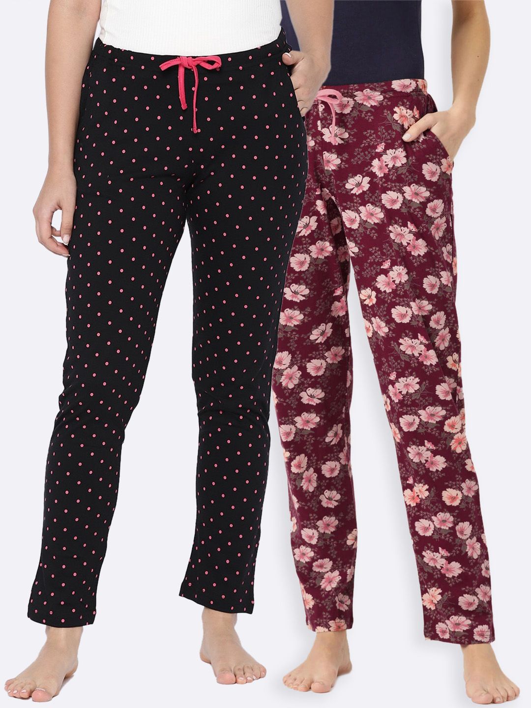 Kanvin Women Pack of 2 Printed Pure Cotton Lounge Pants Price in India