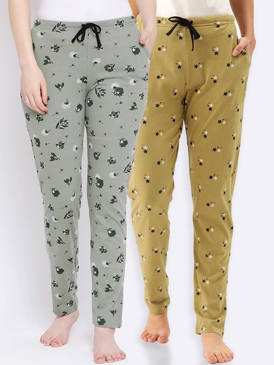 Kanvin Women Pack of 2 Printed Pure Cotton Lounge Pants Price in India