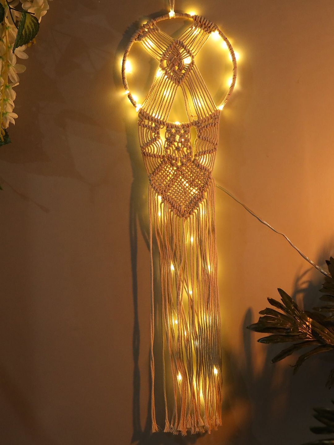 Homesake Beige Solid Hand-Made Macrame Hanging Dream Catcher Wall Decor Price in India