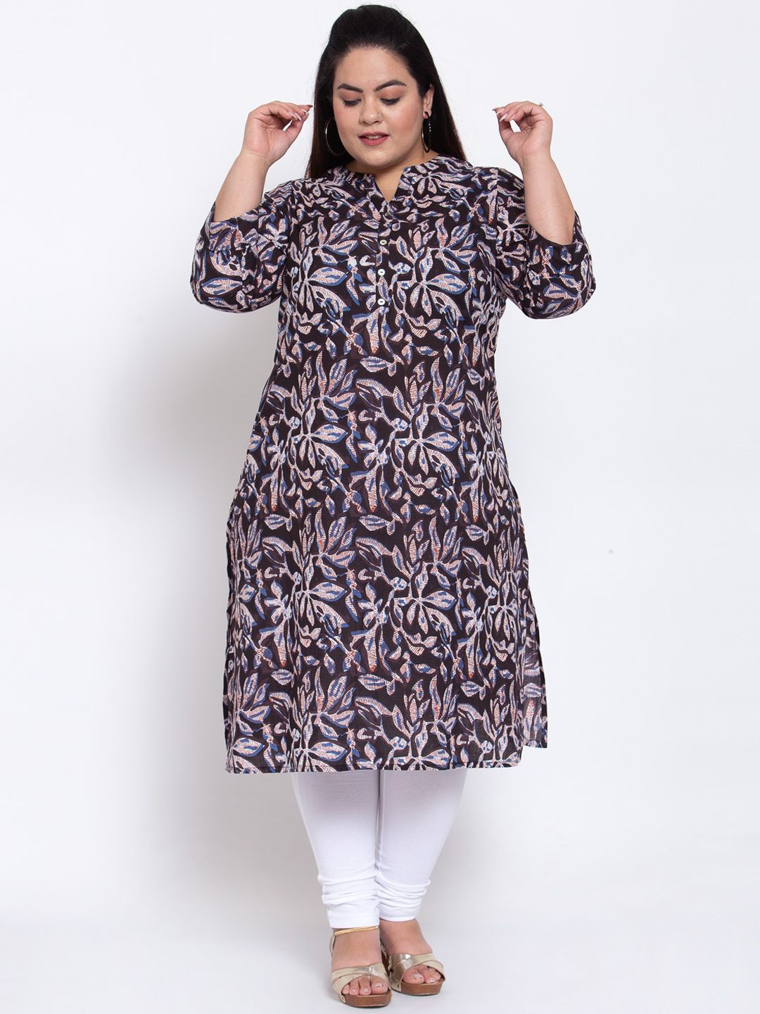 plusS Women Brown Floral Printed Floral Kurta Price in India