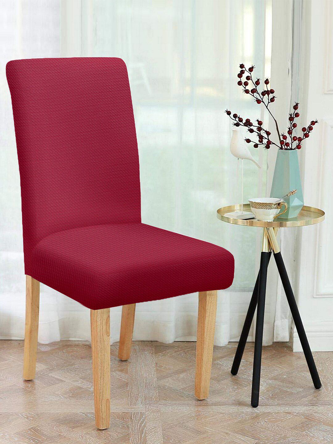 Cortina Set Of 6 Maroon Self Design Chair Covers Price in India