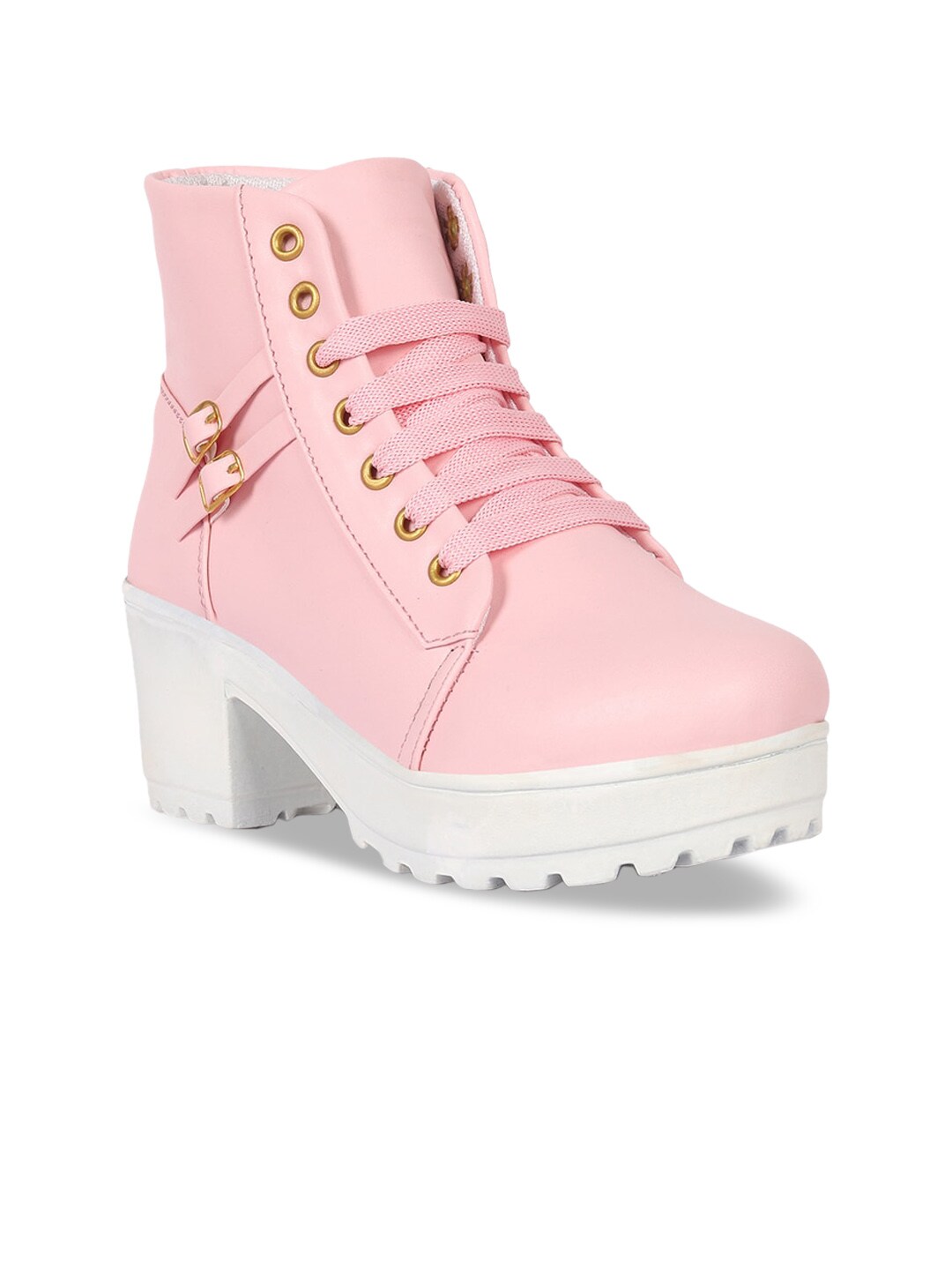 Bella Toes Women Pink Solid Heeled Boots Price in India