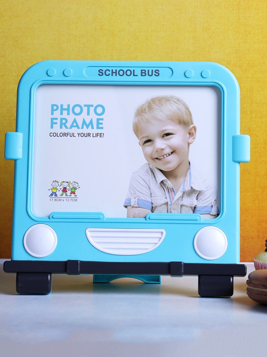A Vintage Affair- Home Decor Blue & White Square School Bus Table Photo Frame Price in India