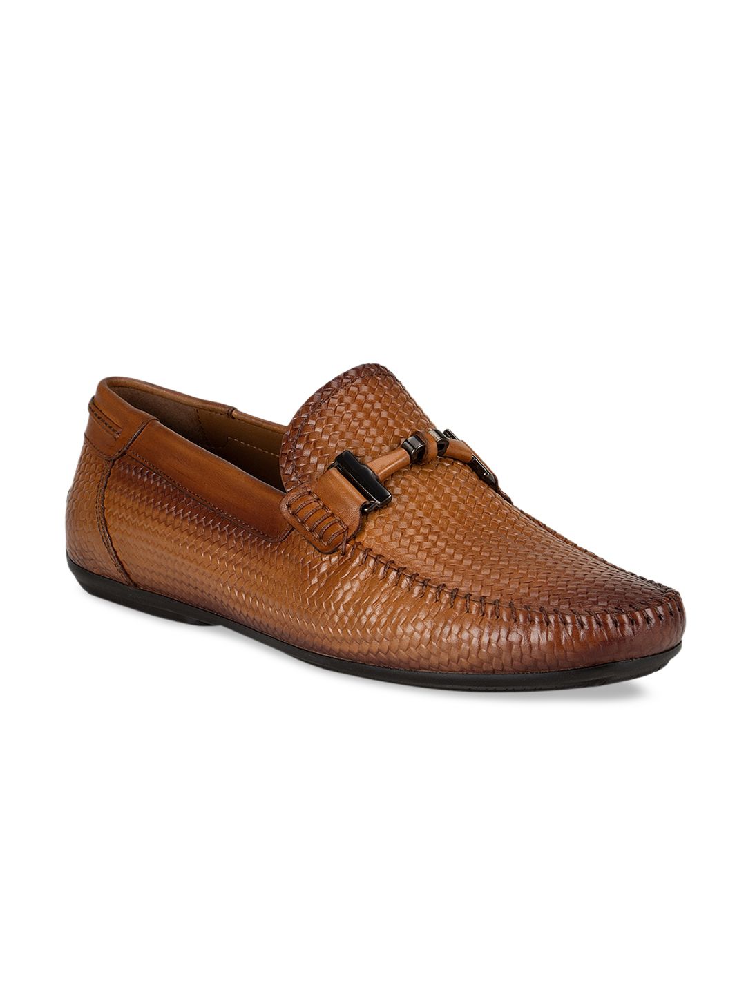 ROSSO BRUNELLO Men Woven Design Leather Loafers Casual Shoes