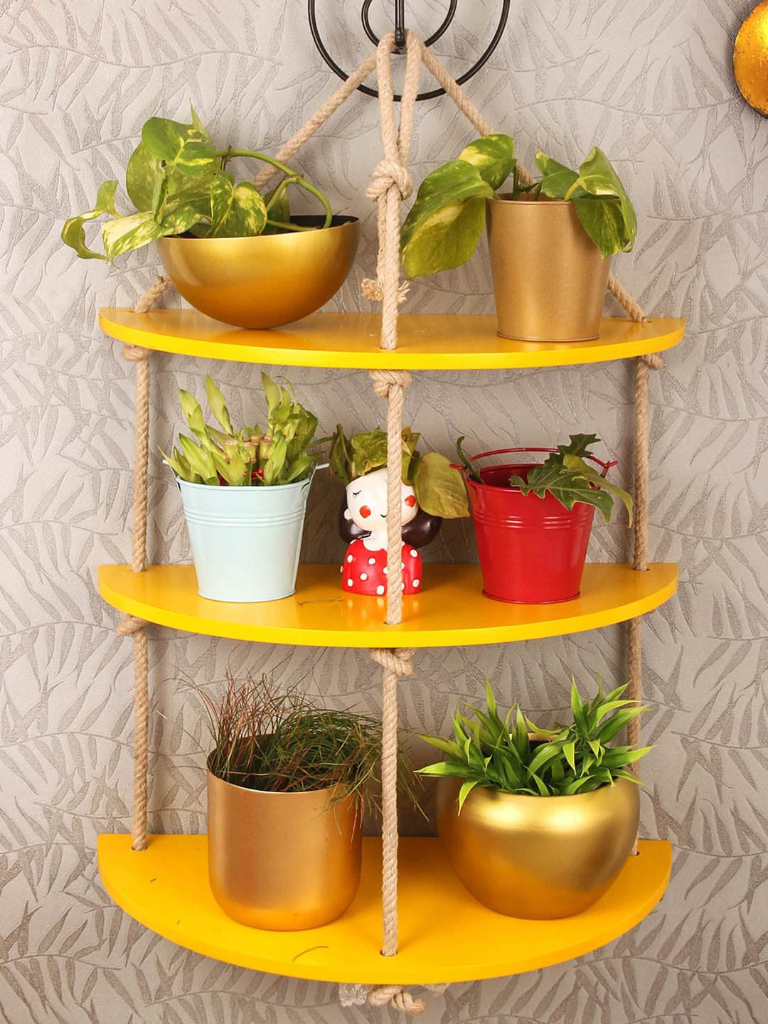 TIED RIBBONS Yellow Solid Wooden Planter Stand Price in India