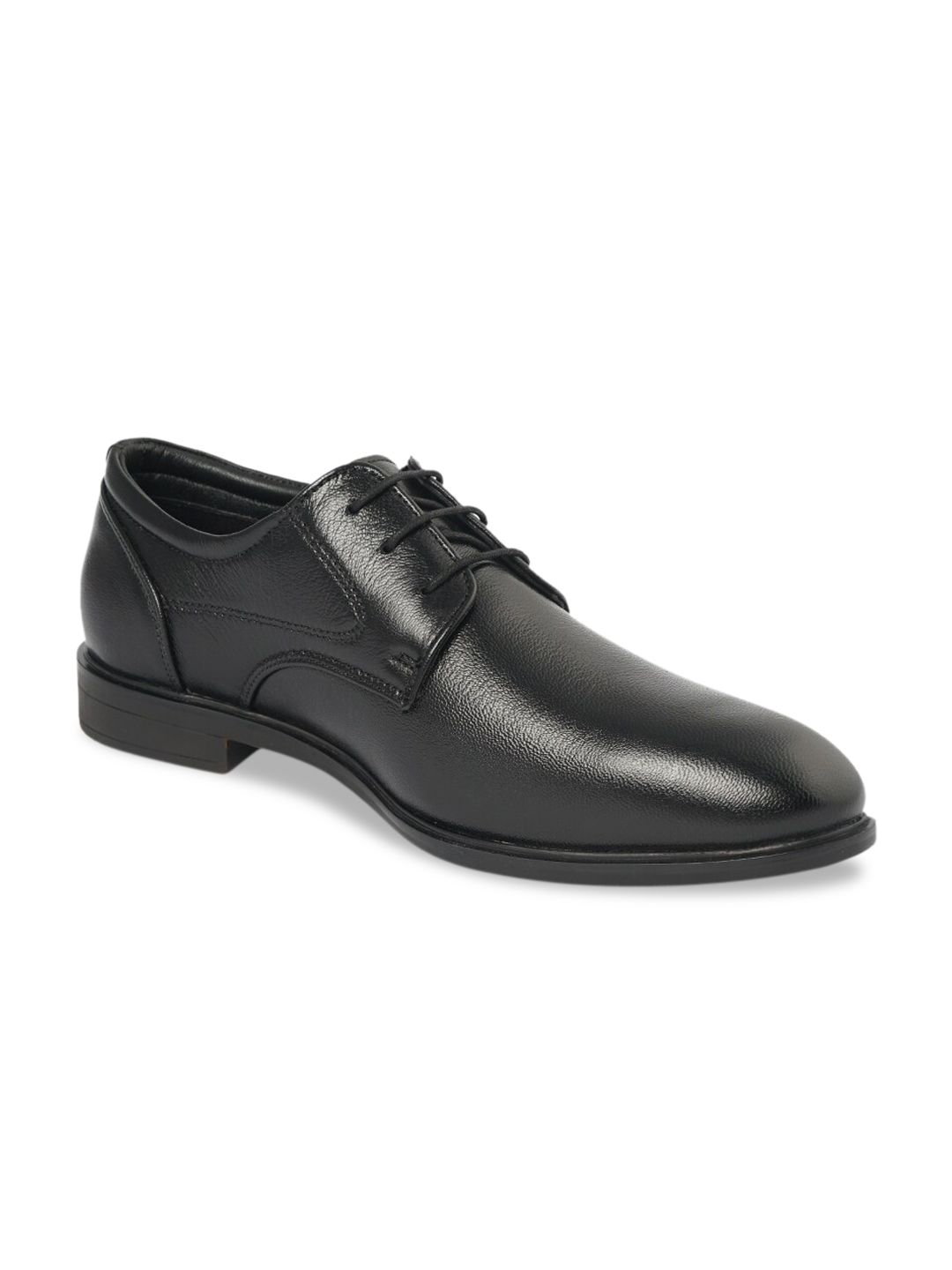 ID Men Black Solid Leather Formal Derbys