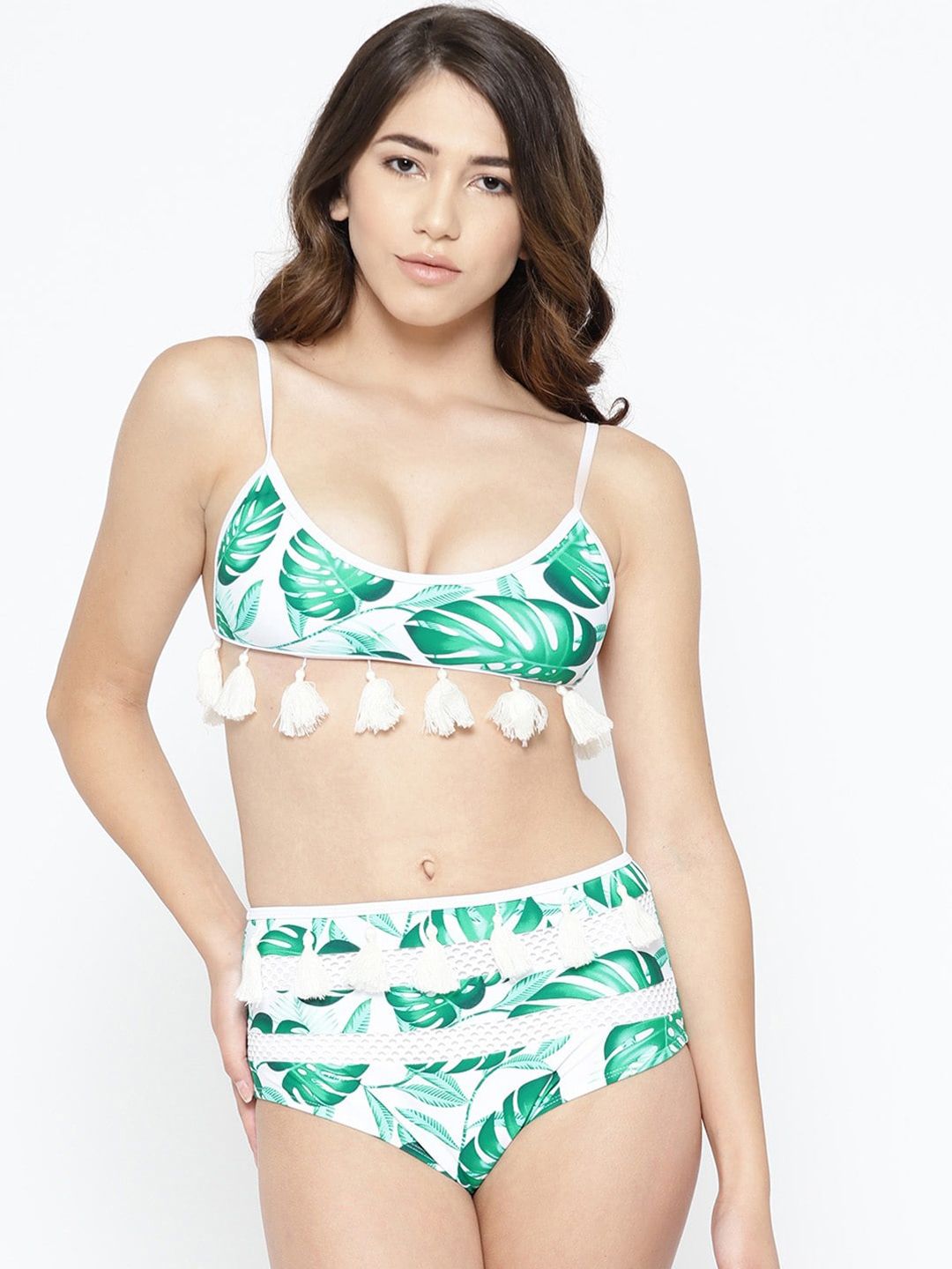 VOXATI Women White & Green Printed Swim Bikini Set Price in India