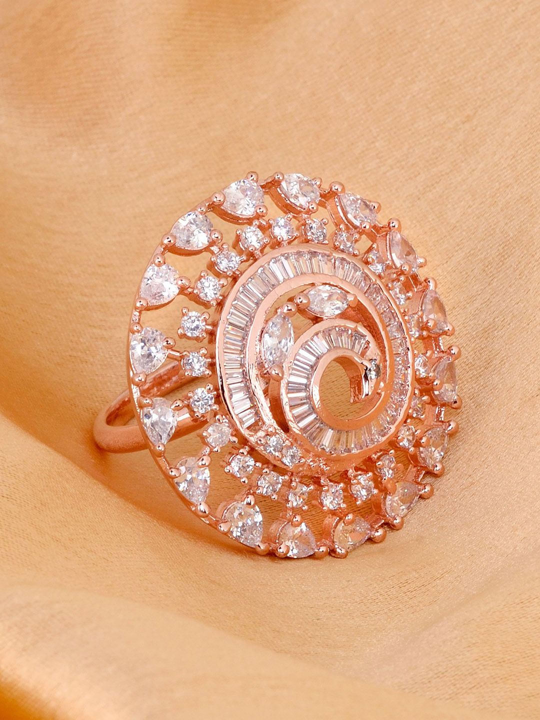 Saraf RS Jewellery Rose Gold-Plated and White CZ Stone Handcrafted Adjustable Ring Price in India