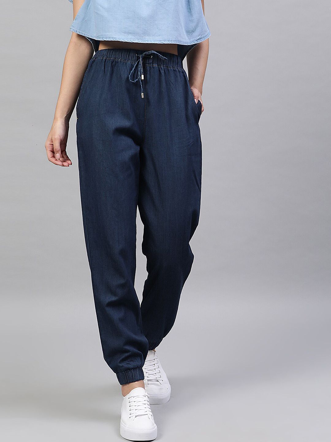 STREET 9 Women Blue Regular Fit Solid Joggers Price in India