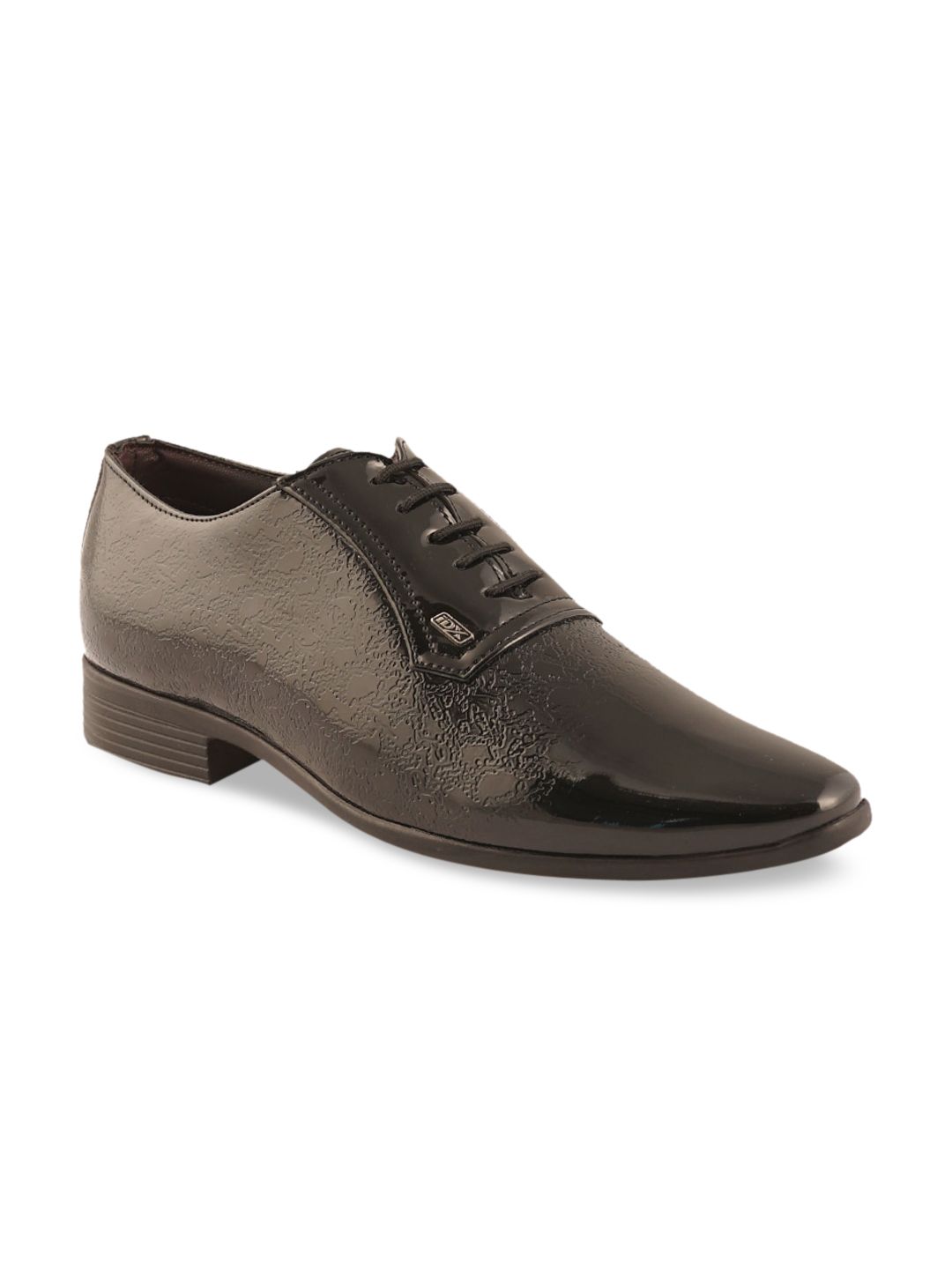 ID Men Black Textured Formal Leather Oxfords