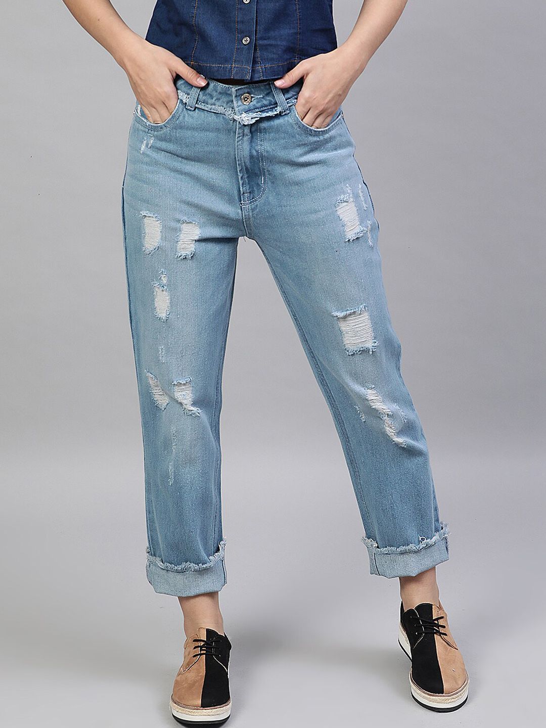 STREET 9 Women Blue Relaxed Fit Mid-Rise Mildly Distressed Jeans Price in India