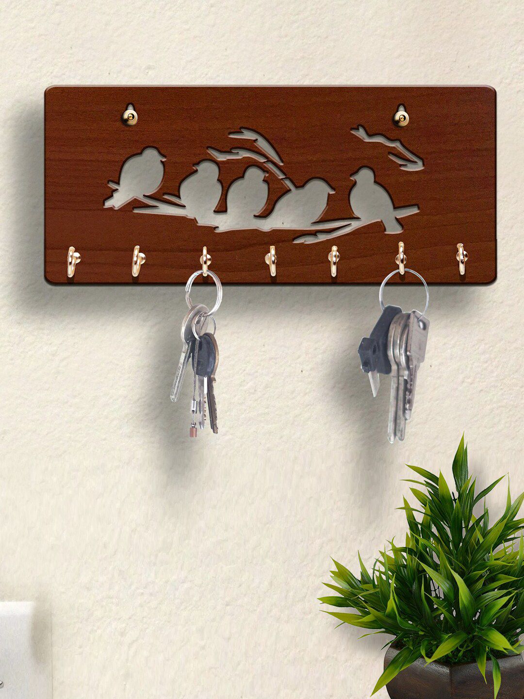 ROMEE Brown Wooden Key Holder With 7 Hooks Price in India