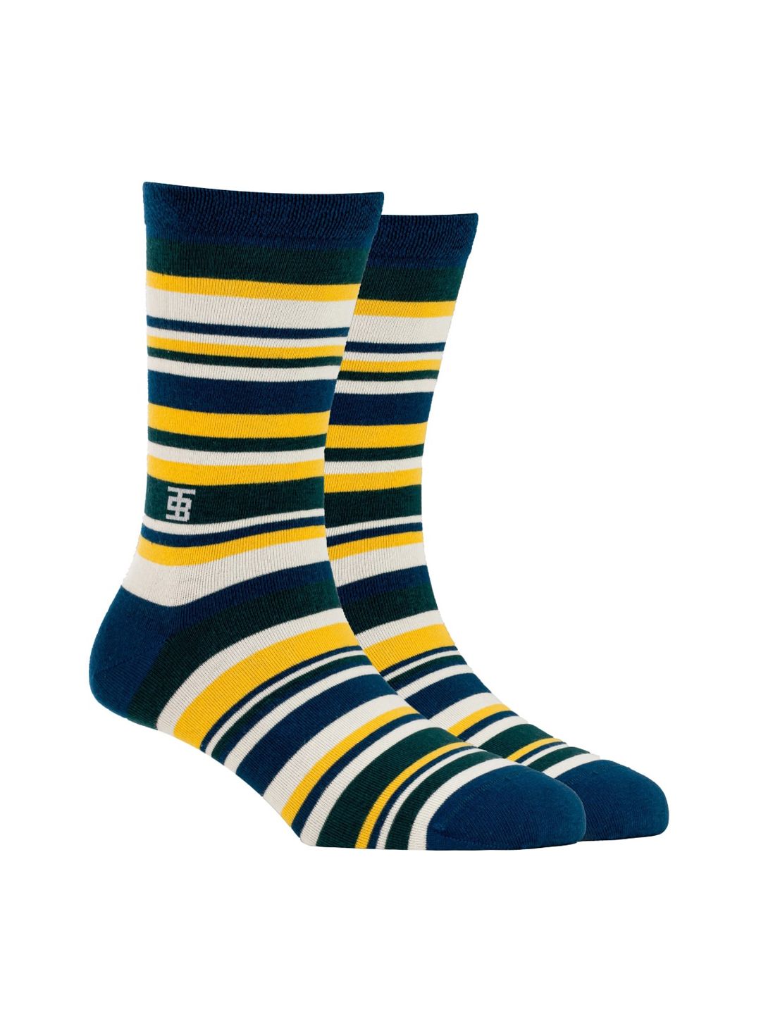 SockSoho Men Pair of Blue & Yellow Striped Havana Edition Socks