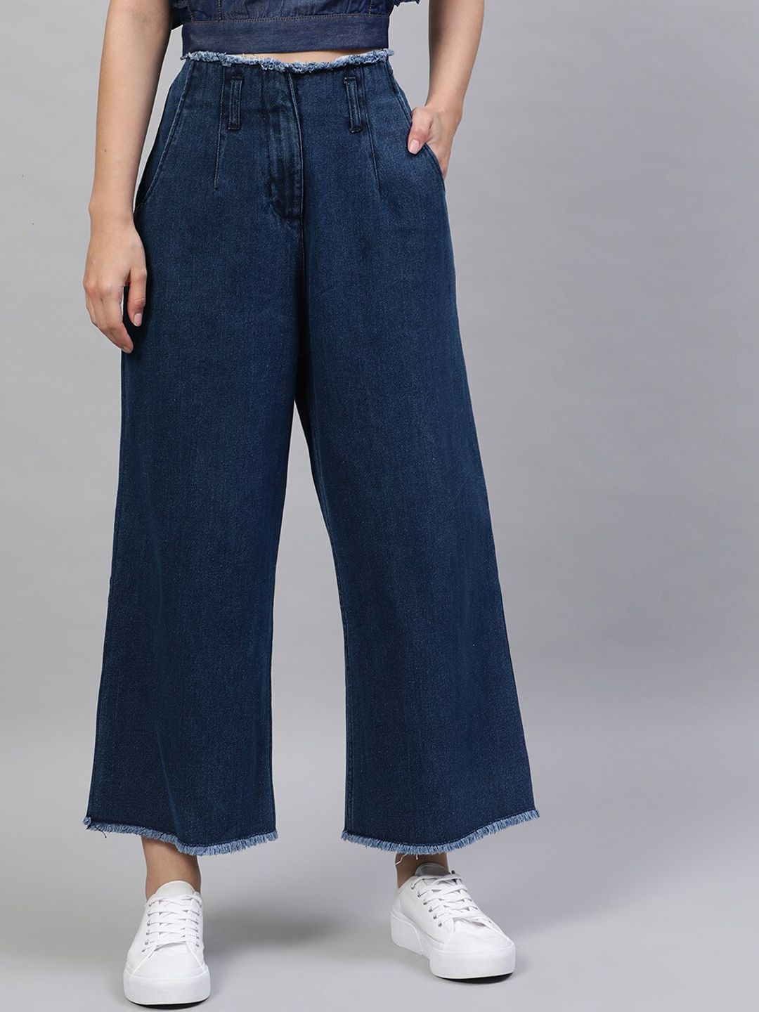 STREET 9 Women Blue Flared Faded Parallel Trousers Price in India