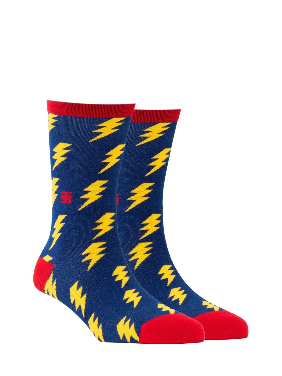 SockSoho Men Blue & Yellow Patterned Calf-Length Socks