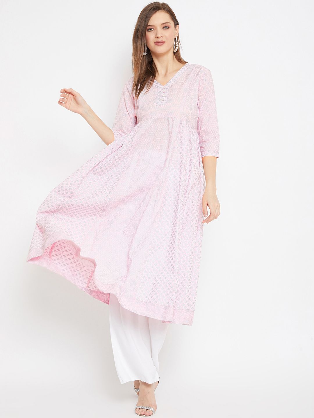 One of a Kind Women Pink Solid Kurtas